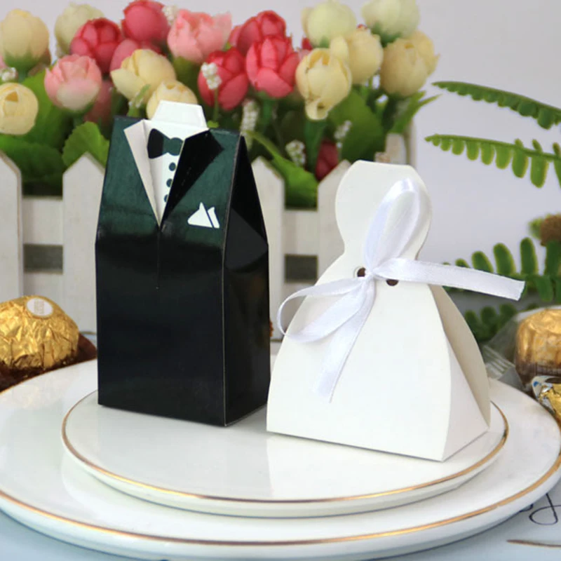 10/50 Pcs Love Heart Bridal Wedding Party Favor Ribbon Gift Box Candy Boxes Bag 