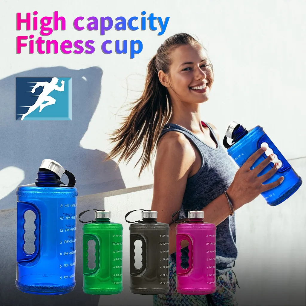 Gallon Water Bottle Fitness Workout With Time Marker Drink Gym Jug Cup