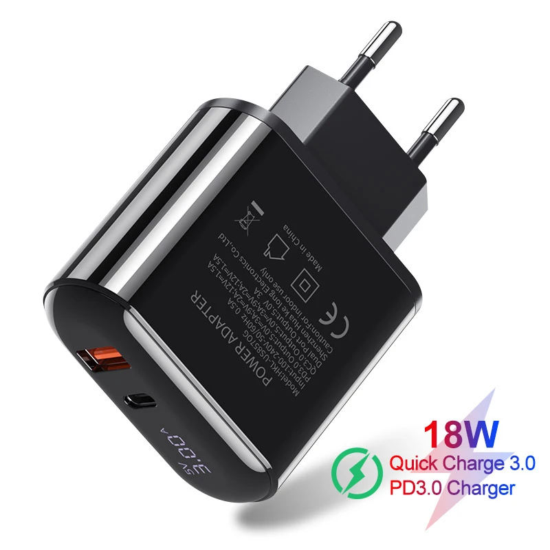 YKZ 18 Вт Быстрая зарядка 3,0 USB зарядное устройство светодиодный дисплей QC3.0 QC Тип C PD Быстрая зарядка путешествия настенное зарядное устройство для iPhone X 8 samsung S10