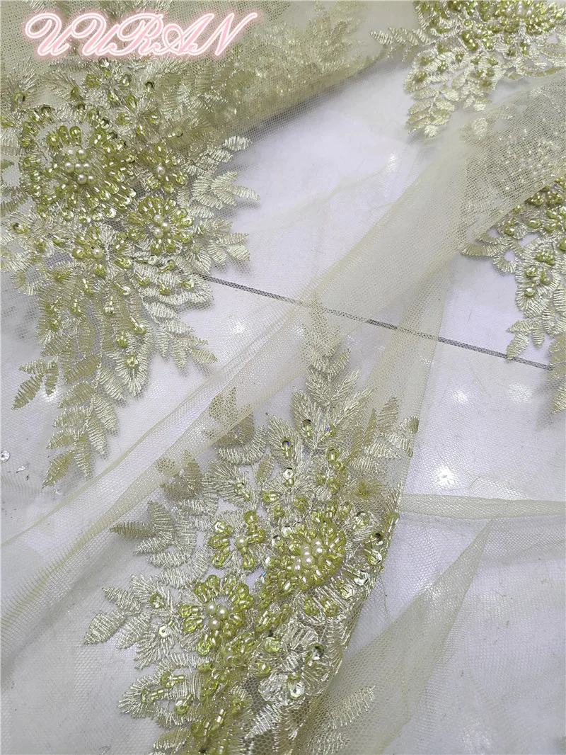 Золотой цветок Жемчуг кружево обрезка Diy свадебное платье вечернее платье для шоу вышитая кружевная ткань французская кружевная ткань