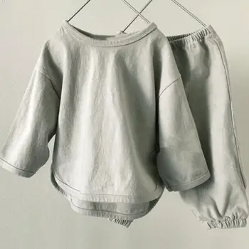 

2020 Autumn Children's Clothing New Boys And Girls Fashion Solid Sweatshirt And Pants Kids Cotton Casual All-match Two Suits
