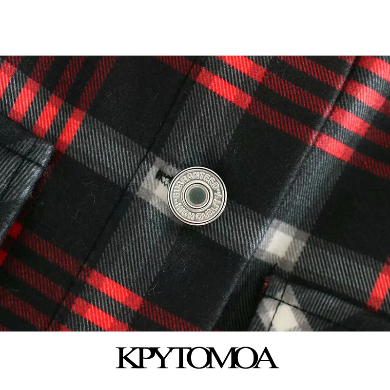  Vintage Stylish Pockets Plaid Blouses Women 2020 Fashion Lapel Collar Long Sleeve Female Shirts Blu