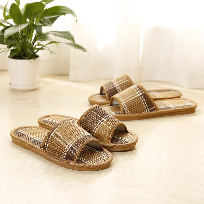 

2018 New Style Square Lattice Rattan Weaving Cool Straw Mat Home Floor Indoor Retro Men And Women-Couples Sandals