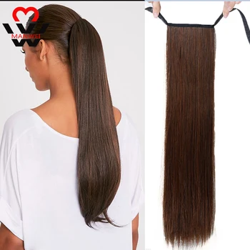 

MNAWEI Long Wrap On Black/Brown Synthetic Straight Ponytails f Women Natural Clip In Hair Extension Hairpieces Blonde False Hair