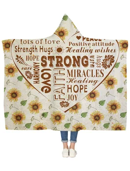

Sunflower Love Healing Words Warm Hooded Blanket Bedspread Blankets Blanket Flannel Travel All-Season