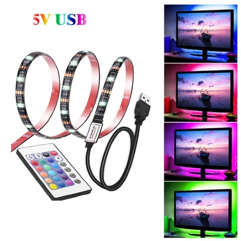 

USB LED Light Strip 5050RGB Colorful TV Background Lighting 5V 50CM 1M-5M Flexible 24-key remote control DIY Indoor decorations