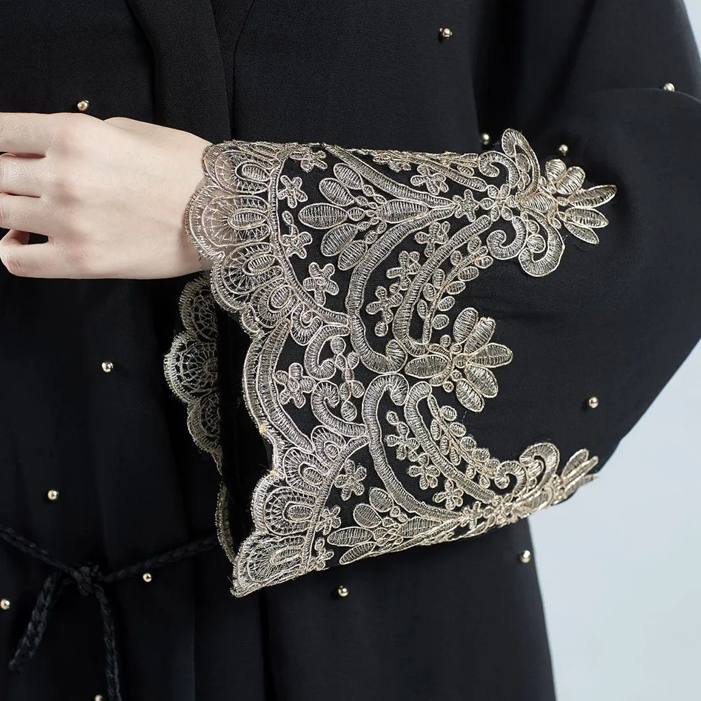 KANCOOLD Ramadan Muslim Women's Cardigan Robe Embroidered Handmade Beaded Dresses Beaded Women's Dress Abaya