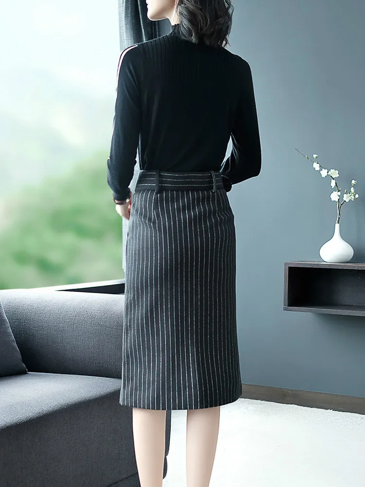 

Set Piece 2 Women Spring Autumn 2020 Black Sweater Set Elegant Skirt Womens Two Piece Sets Skirts Outfit Ensemble Femme KJ1749