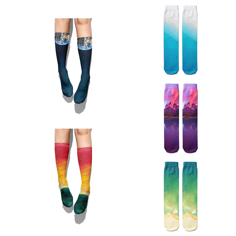 

3D Printed Men's Cotton Socks Winter Warm Calf Socks Funny Landscape Earth Street Color Ladies Canvas Shoes Boots Long Socks