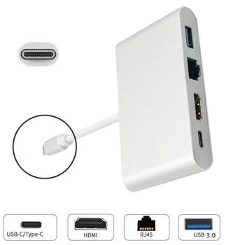 

Type C Thunderbolt 3 to HDMI Gigabit Lan RJ45 Ethernet Adapter USB-C PD USB 3.0 Hub for MacBook Galaxy S8 Huawei Mate10