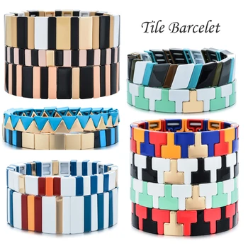 

30 Style Enamel Tile Bracelet Hot Bracelets Bohemian Women Cuff Bangle 2020 Rainbow Jewelry Handmade Elastic Pulseras Mujer