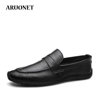 

ARUONET Luxury Elegant Black Leather Shoes Men Summer Breathable Derby Shoes Men Tide Solid Loafers Men Zapatos Hombre Vestir