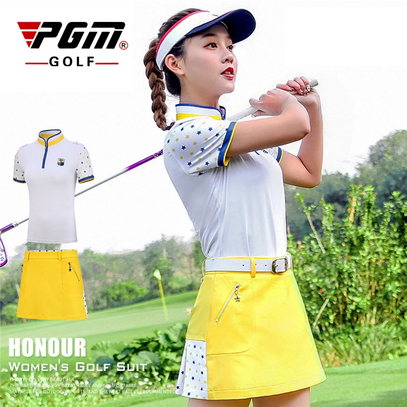 PGM комплект женской одежды для гольфа, футболка с коротким рукавом, футболка с однотонной юбкой, комплекты летней спортивной одежды, спортивные костюмы для гольфа/тенниса