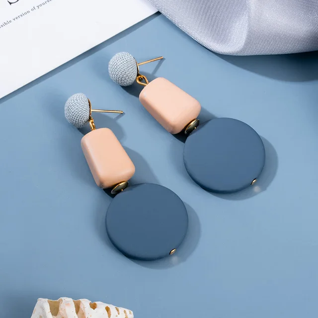 BLINLA 2021 New Korean Blue Geometric Acrylic Earrings for Women Fashion Bohemian Round Drop Earrings Party Brincos Jewelry Giuy Type 144