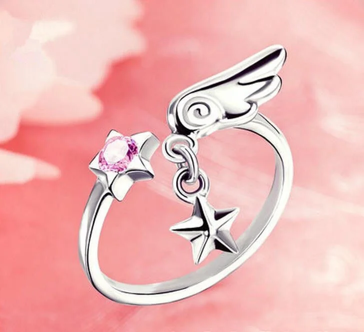 

Anime Card Captor Kinomoto Sakura Ring Pendant Cardcaptor S925 Silver Finger Ring Adjustable Gift