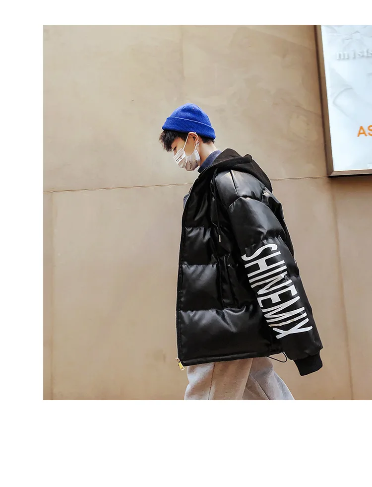 Intfeday 18 Winter Hot Sales Thick PU Leather Jacket Men's Korean-style INS Fashion Man Leather Cotton-padded Clothes Hooded Cot