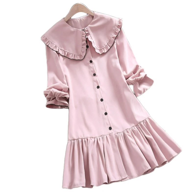 Trytree 2020 осеннее повседневное женское платье однобортное с воротником Питер Пэн