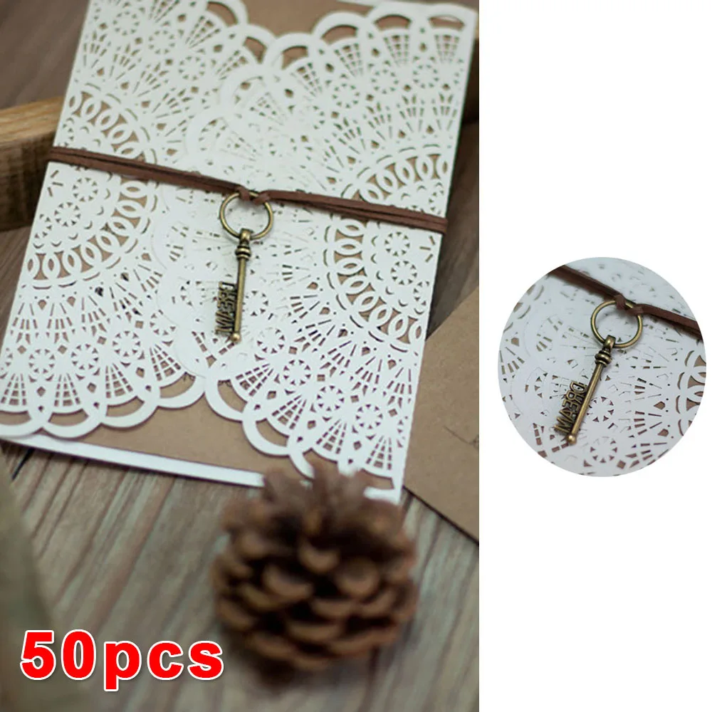  50pcs Exquisite Party Events Elegant Laser Cut Wedding Invitations & Greeting Cards with Key decora - 4000341854320