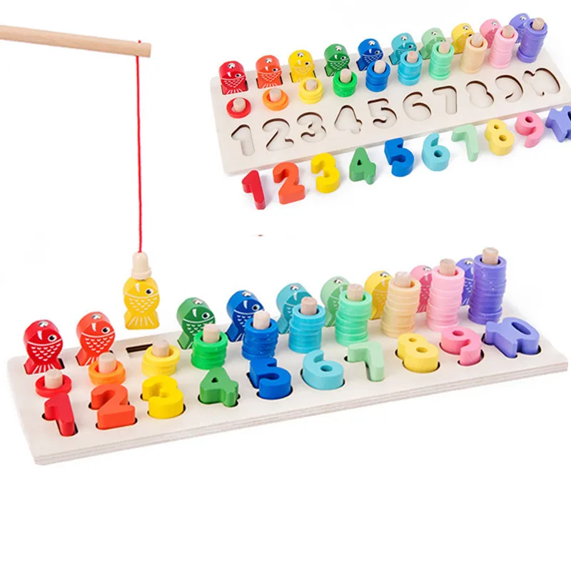 

Three-in-One Numbers Board Children Early Childhood Educational with Numbers Shape Matching Magnetic Fishing Color Cognitive Woo