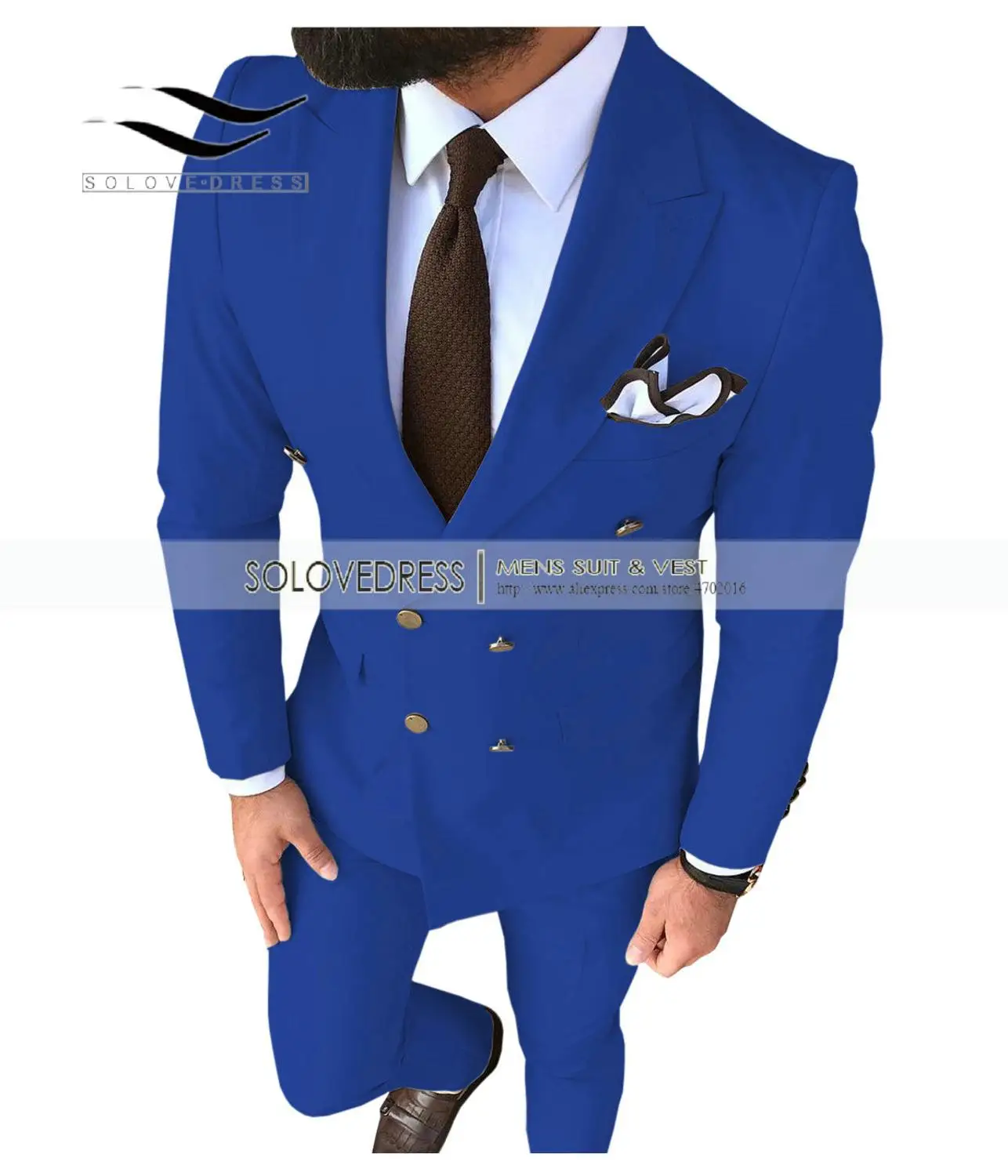 Blue Solovedress мужской свадебный костюм Пик нагрудные двубортный Slim Fit новая модная одежда для выпускного вечера Вечерние Дешевые обтягивающие костюм 3 шт. M2 - Цвет: Blue