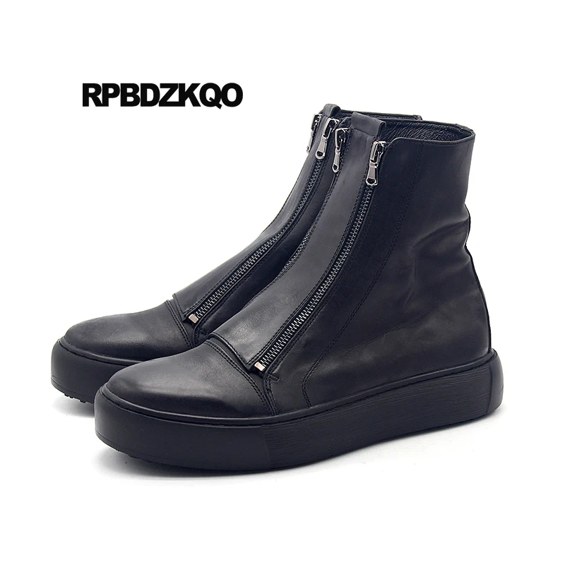 молния короткие тренер Runway ботинки Первый слой кожи осенняя ботильоны кроссовки