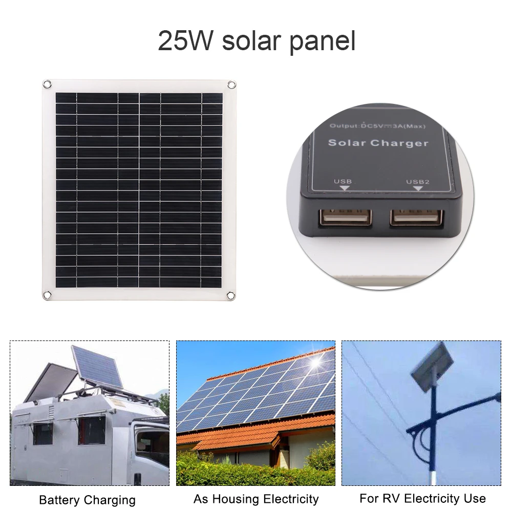 Новая Высокоэффективная солнечная панель с двойным USB-портом 25 Вт 5 В |