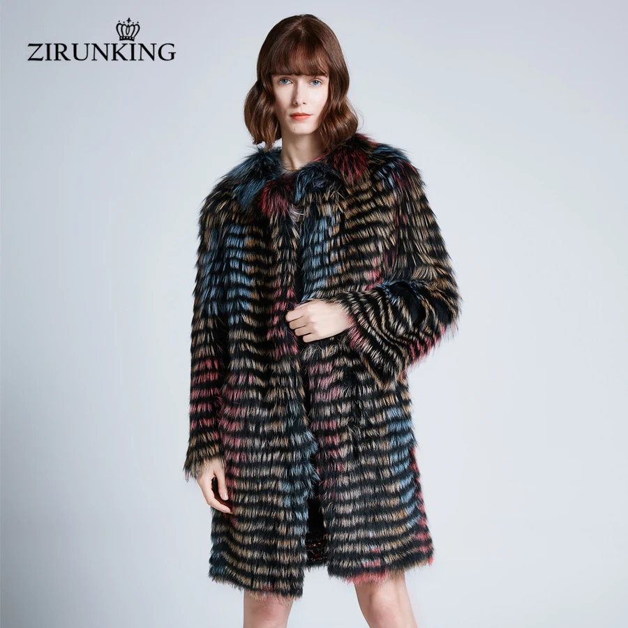 Женская двухсторонняя шуба ZIRUNKING Длинная вязаная из натурального меха