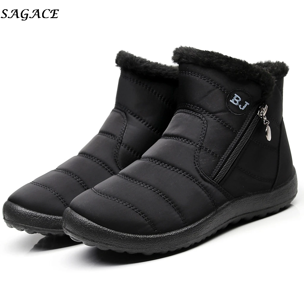 

SAGACE Ankle snow boots women 2019 winter ladies Warm Plush Casual Shoes woman waterproof cotton Shoes women flat Zipper Boots #