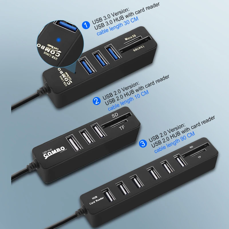 Мини-usb-концентратор 3,0 Мульти USB 3,0 usb-хаб 3 порта концентратор с TF SD кардридер 6 портов 2,0 Hab адаптер для ПК Аксессуары