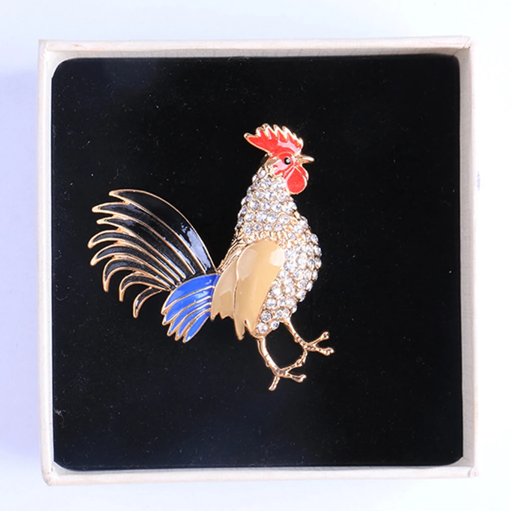 Lovely Crystal Cock Rooster Brooch Christmas Birthday Jewelry Collar Pin