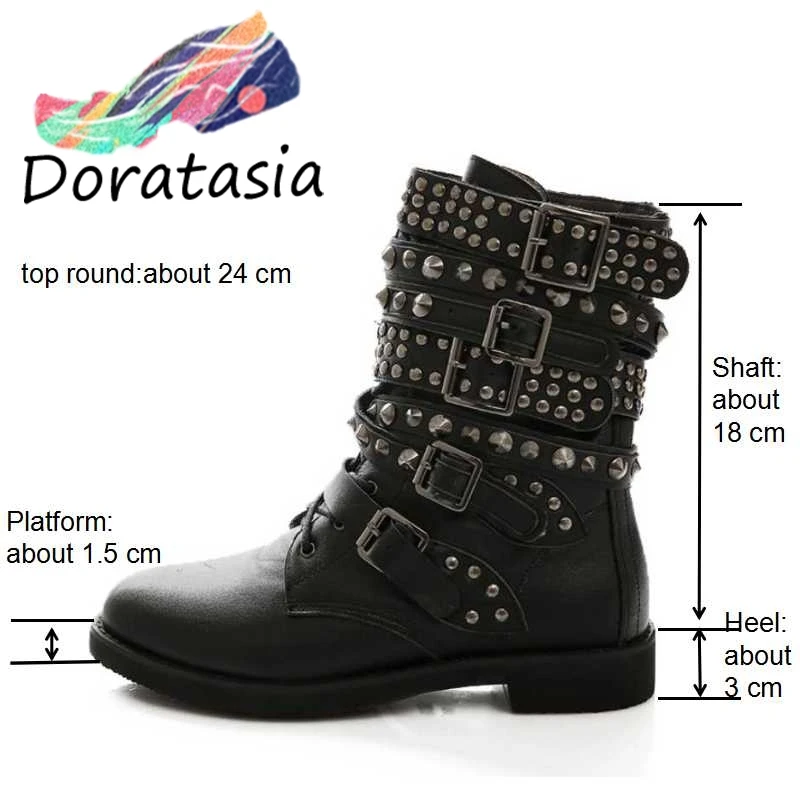 

Big Size 43 Women Cowboy Boots Punk Style Rivets Shoes Woman Two Kind Outside Combat Riding Motorcycle Ankle Boots