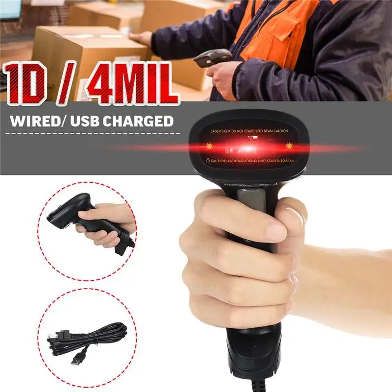 Портативный 1D считыватель штрих-кодов CCD USB проводной USB Автоматический сканер штрих-кодов анти-шок сканер