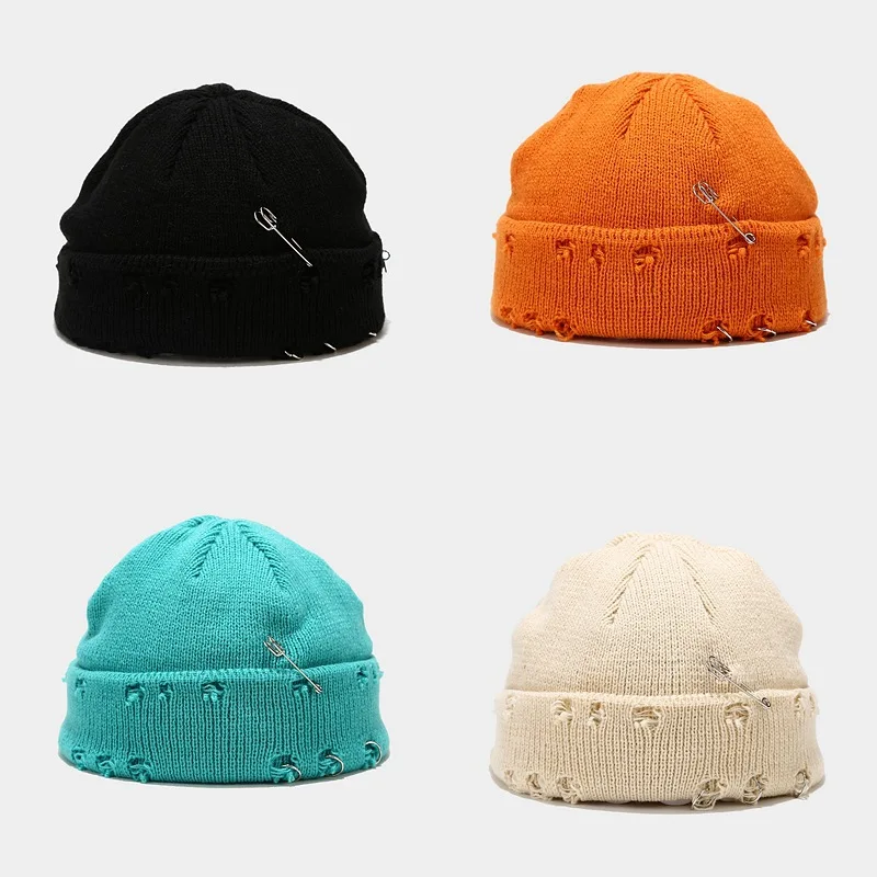 

Winter Beanies Hoop pin hole wool knit hat men and women street hip hop melon hat trend landlord hat