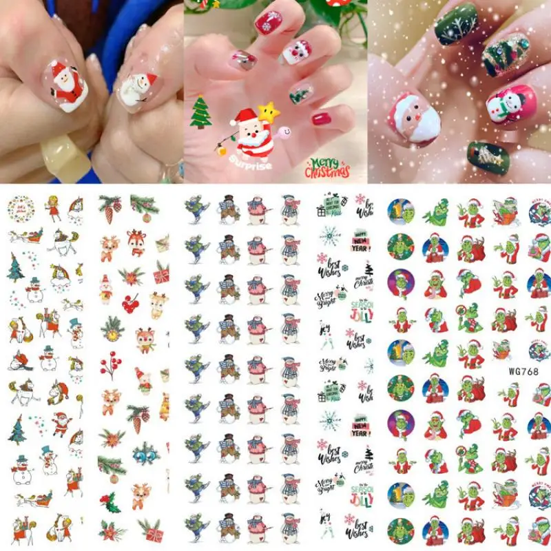 Christmas Nail Stickers Winter Snowflake Santa Water Sticker Cute Cartoon Transfer Sliders Designs | Красота и здоровье