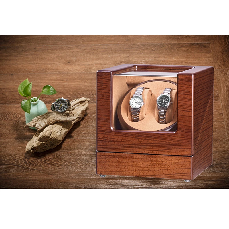 QUEEN Double Watch Winder с тихим японским мотором Mabuchi Fraxinus mandshurica Rupr Дерево Коричневый бархат интерьер