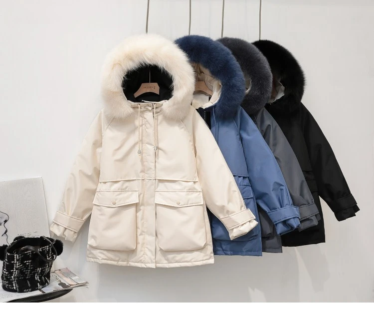 CRRIFLZ, женские зимние куртки, короткие, натуральный мех, теплый, уплотненный пуховик, 90% белый утиный пух, куртки, Лисий мех, воротник, пальто с капюшоном