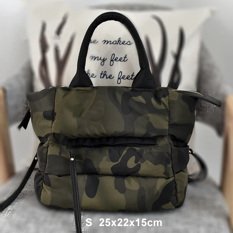 Winter Space Bale Handbags Woman Cotton Totes Bag Down Feather Padded Ladies Feather Soft Women Shoulder Bag Bolsos Mujer - Цвет: Camouflage Small