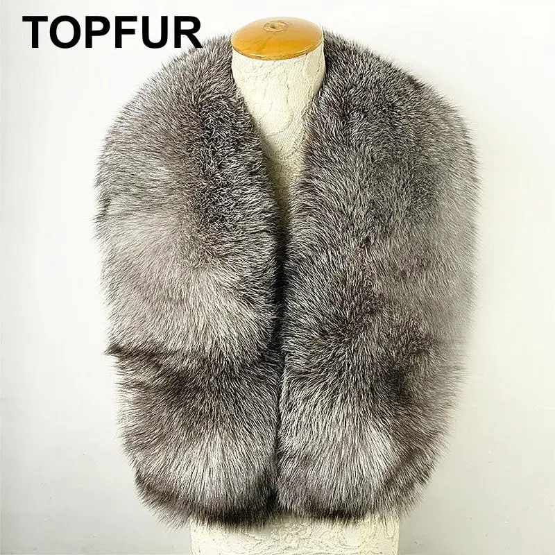 TOPFUR Модный зимний женский шарф настоящий синий меховой шарф для женщин натуральный мех серебристой лисы однотонные длинные роскошные шарфы для женщин