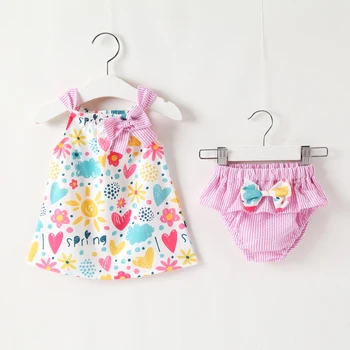 

Summer Newborn Infant Girl Sleeveless Dress+Briefs 2 Piece Set Clothing Girls Baby Toddler Underwear Stripe Print clothes 0-24M