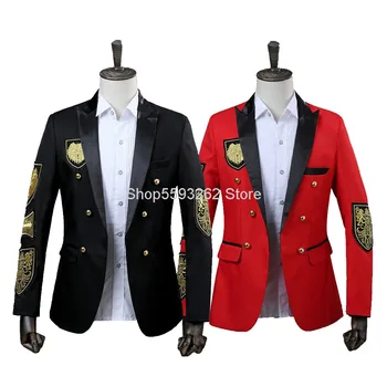 

Tide Men's Medal Suit Autumn Clothes Dress Double Row Buckle Medal Small Suit Men Military Ceremony Clothing