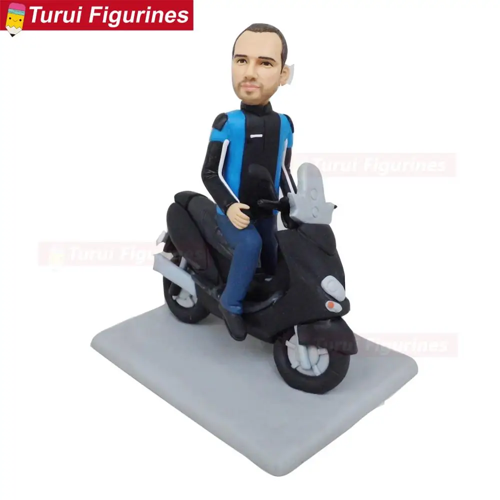 

man ride motorbike theme dolls statue sculpture motorcycle cake toppers valentine's day