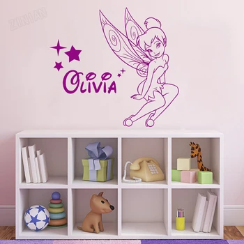 

Tinkerbell Personalized Name Wall Decals Girls Room Decor Art Vinly Wall Sticker Removable Nursery Kids Bedroom Wall Paper Y216