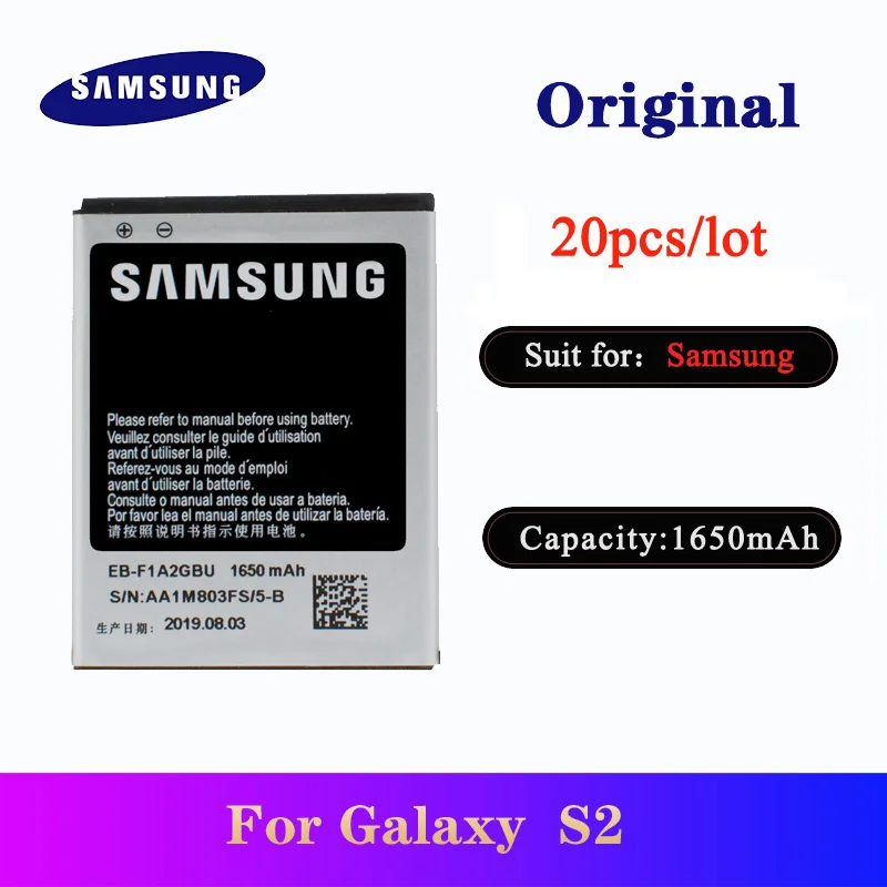 Оригинальная батарея для Samsung Galaxy S2 EB-F1A2GBU i9108 i9103 i9105 I777 i9188 i9050 i9100G i9100T 1650 мАч 20