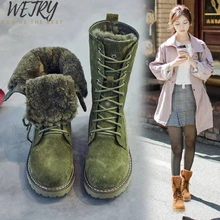 WETRY/обувь на танкетке; зимние ботинки из натуральной кожи; женские зимние ботинки; коллекция года; зимняя женская обувь; женские ботинки на платформе с спилком из свиной кожи