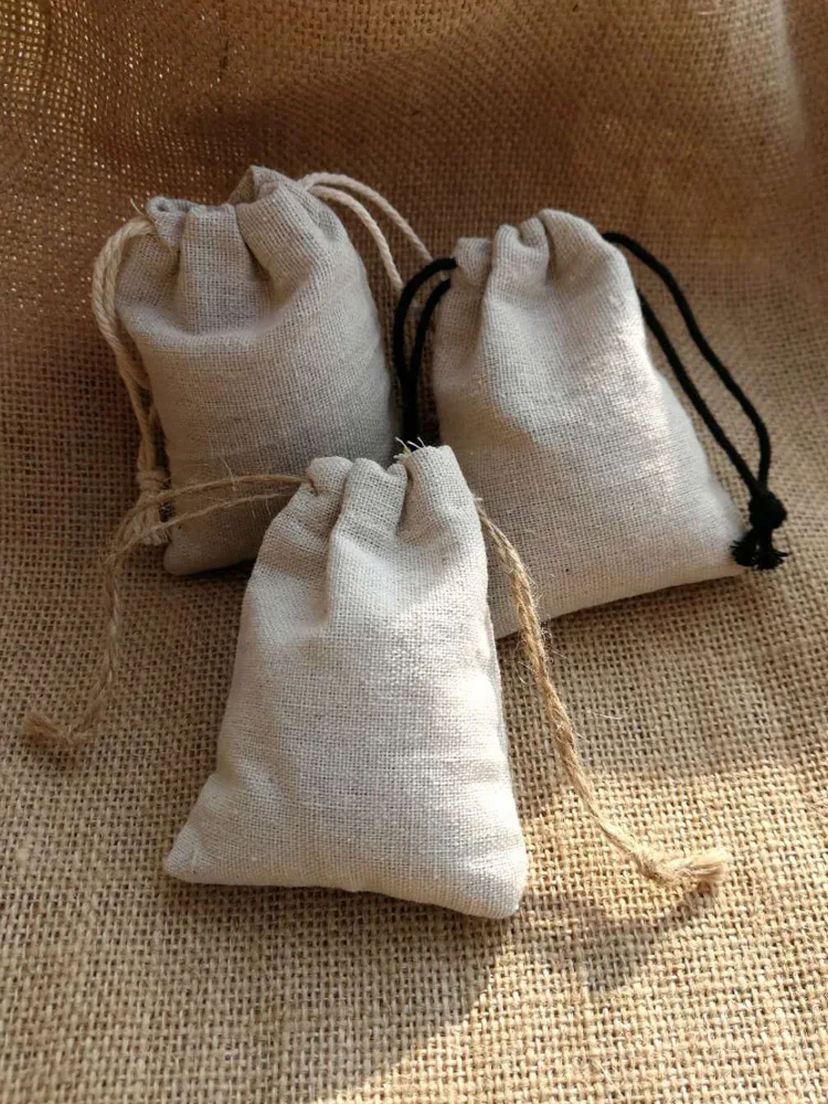 Geschenktüten aus natürlichem Leinen, Sackleinen-Kordelzug, 5 x 7 cm, 7 x 9 cm, 9 x 12 cm, 10 x 15 cm, 50 Stück/Lot, Make-up-Schmuck-Verpackungsbeutel – Detail 7