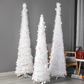 

ADOREHOUSE Large Christmas Tree 1.2/1.5M PET Round Flash Sequins Ornaments Removable New Year Tree Wedding Decoration Xmas Gift