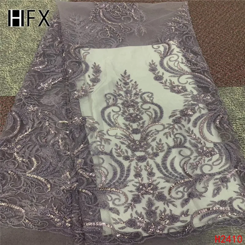 HFX фиолетовая кружевная ткань, свадебная кружевная ткань, кружевная вышивка Роскошная ткань, тяжелое кружево ручной работы F2410