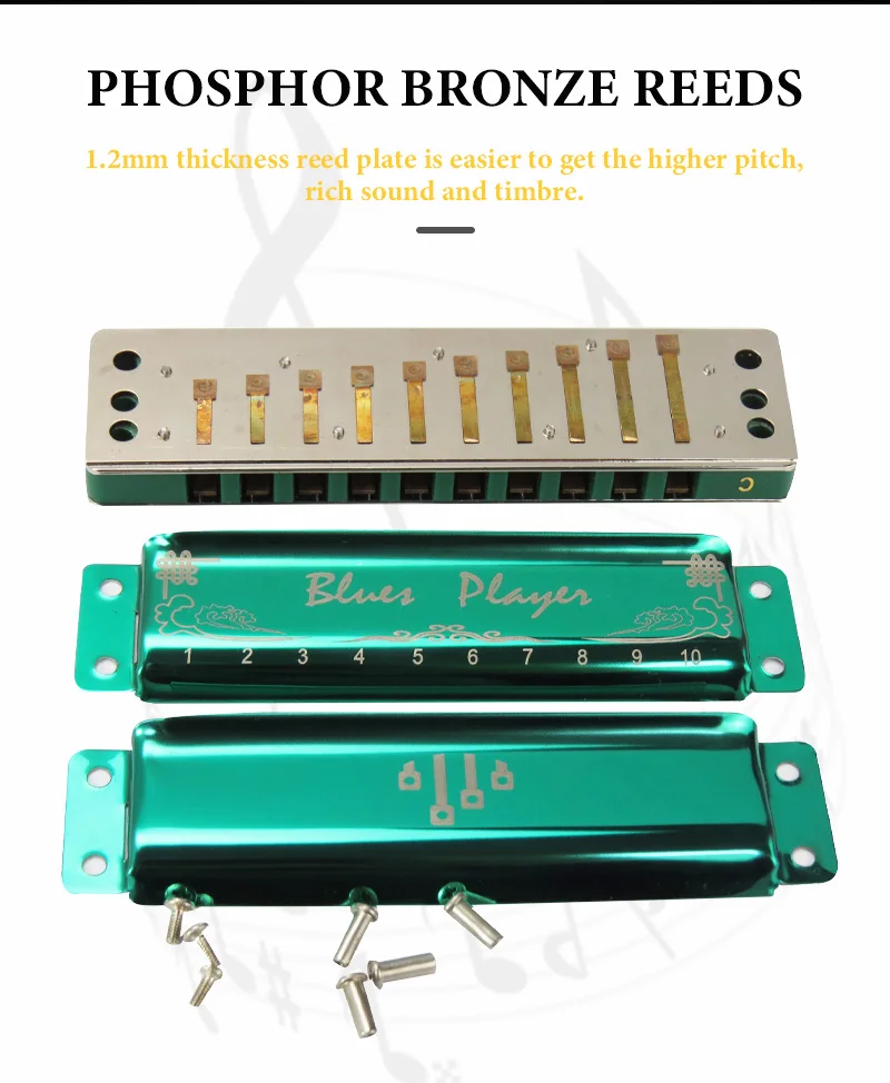 Description Picture 5 of itemEASTTOP Major Blues Harmonica Sets 12 Keys Diatonic Harmonica in Key of C D E F G A Bb B Ab for Adults Beginners Students Kids