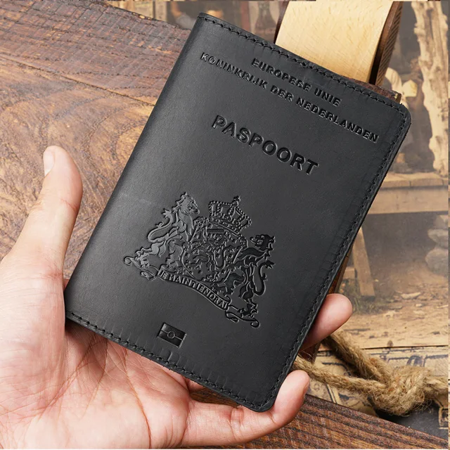 Genuine Leather Nederlands Passport Cover Men Leather Travel Passport holder nederland Business Travel Paspoort Hoesje black