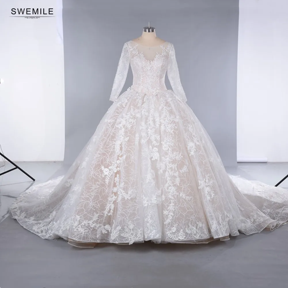 

Real Image Luxury Lace Wedding Dress Ball Gown Custom Make Embroidery 2020 Wedding Dresses Vestidos Sukienki Chaple Court